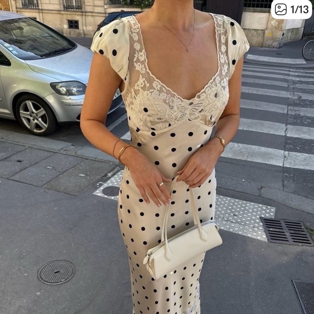 Marshalls Viral Polka Dot White Black Lace Dress Size Medium - Picture 2 of 4